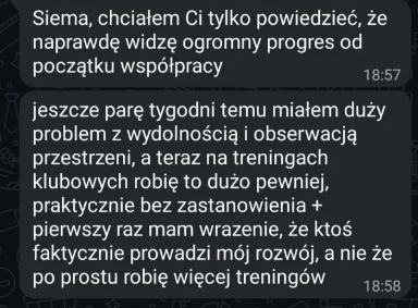 Rzeczywista wiadomość podopiecznego FootballFlow10 o progresie we współpracy