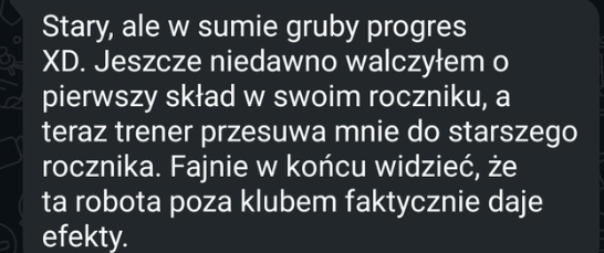 Rzeczywista wiadomość podopiecznego FootballFlow10 o awansie do starszego rocznika